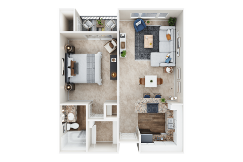Floor plan for 1 bed, 1 bath, 640 sqft